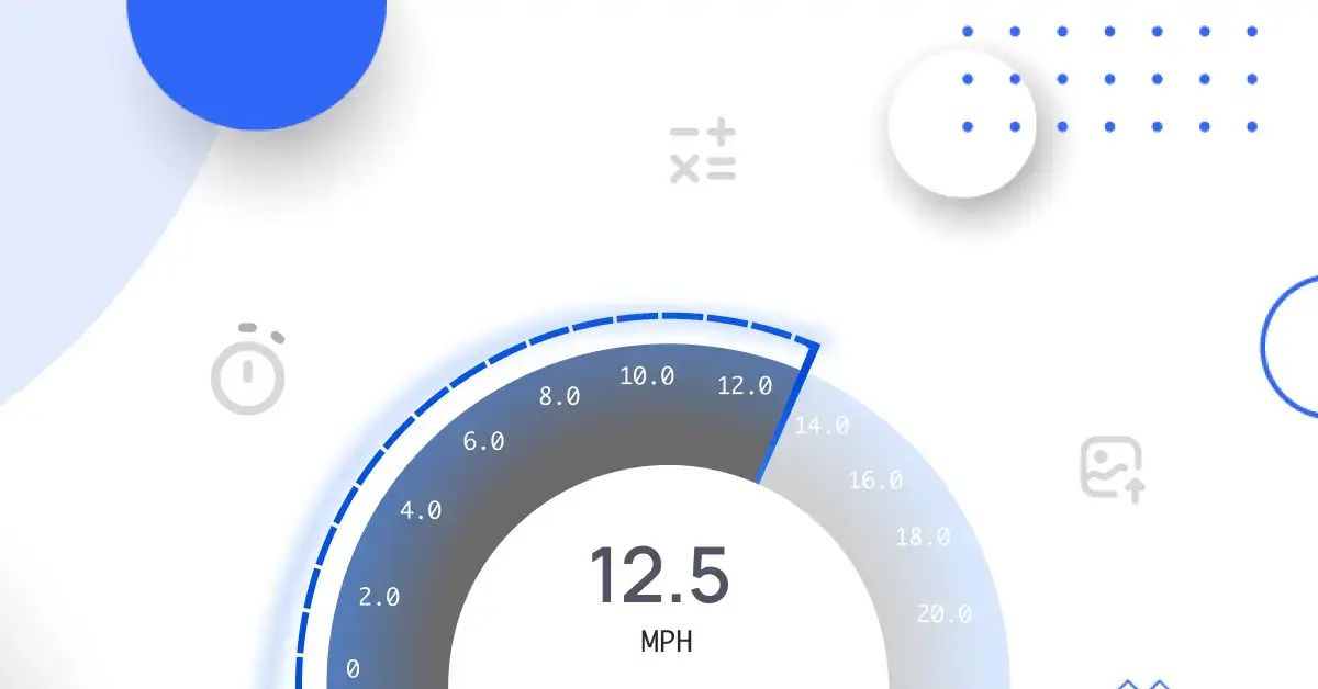 Speedometer next to calculations of running pace, incline, and MPH/Kilometers