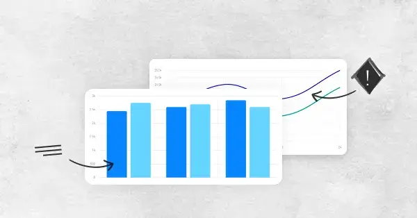 Double bar graph in front of a line graph with 2 arrows pointing to edge cases