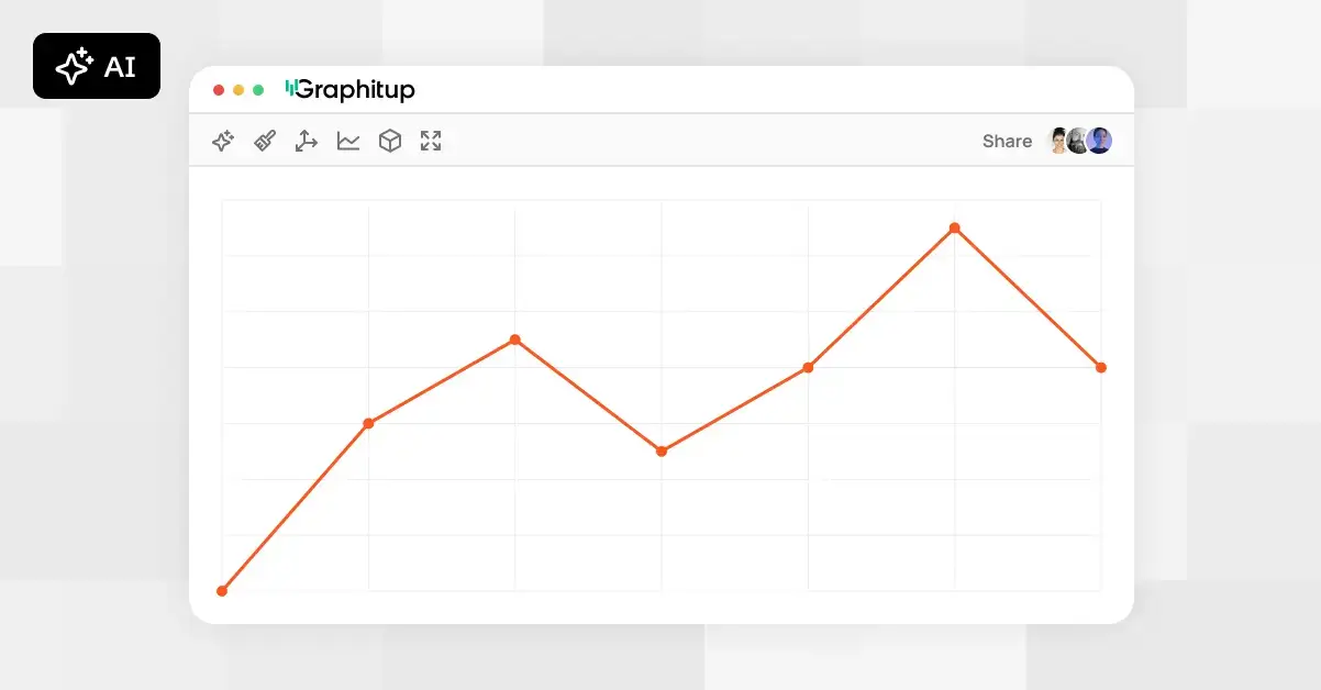 Line chart showing revenue for the data next to a spreadsheet popout