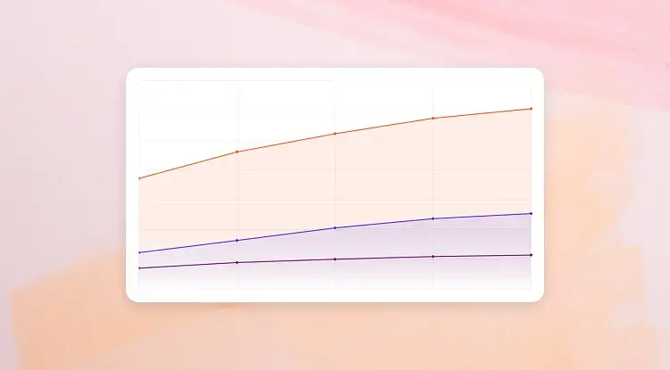 Line chart showing revenue for different products over a dyed orange background